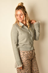 PEARL BUTTON COLLAR CARDI