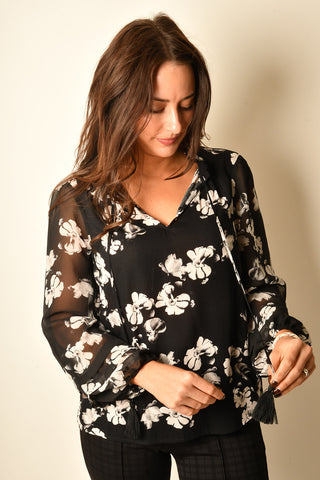 FLORAL SHIRRED BLOUSE