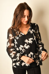 FLORAL SHIRRED BLOUSE