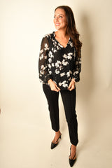 FLORAL SHIRRED BLOUSE