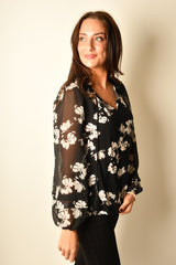 FLORAL SHIRRED BLOUSE
