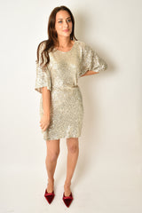 SEQUIN DRAPE BACK DRESS