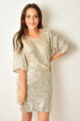 SEQUIN DRAPE BACK DRESS