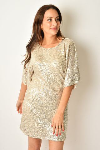 SEQUIN DRAPE BACK DRESS