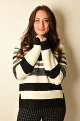 MELANGE STRIPE V-NECK SWEATER