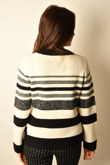 MELANGE STRIPE V-NECK SWEATER