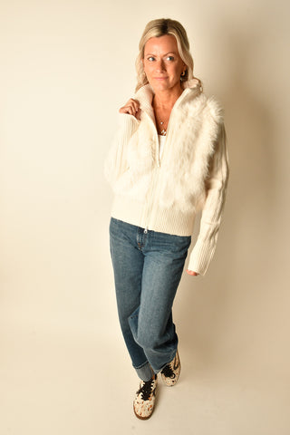 FAUX FUR MIX RIB JACKET