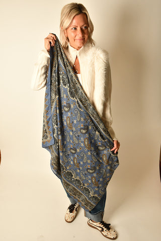 BLUE PAISLEY WRAP SCARF