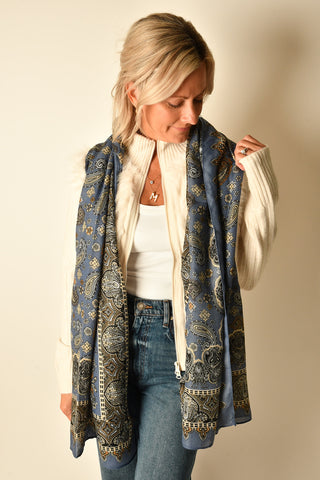 BLUE PAISLEY WRAP SCARF