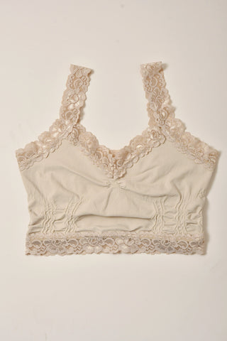 Free People Cream Galloon Lace Racerback Bralette Size L